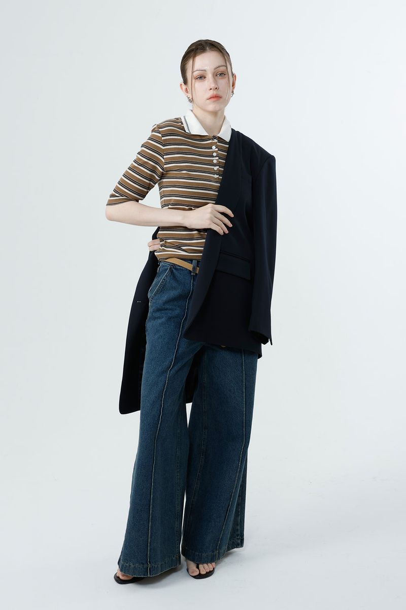 MULTI STRIPE TENCEL T-SHIRT_BROWN