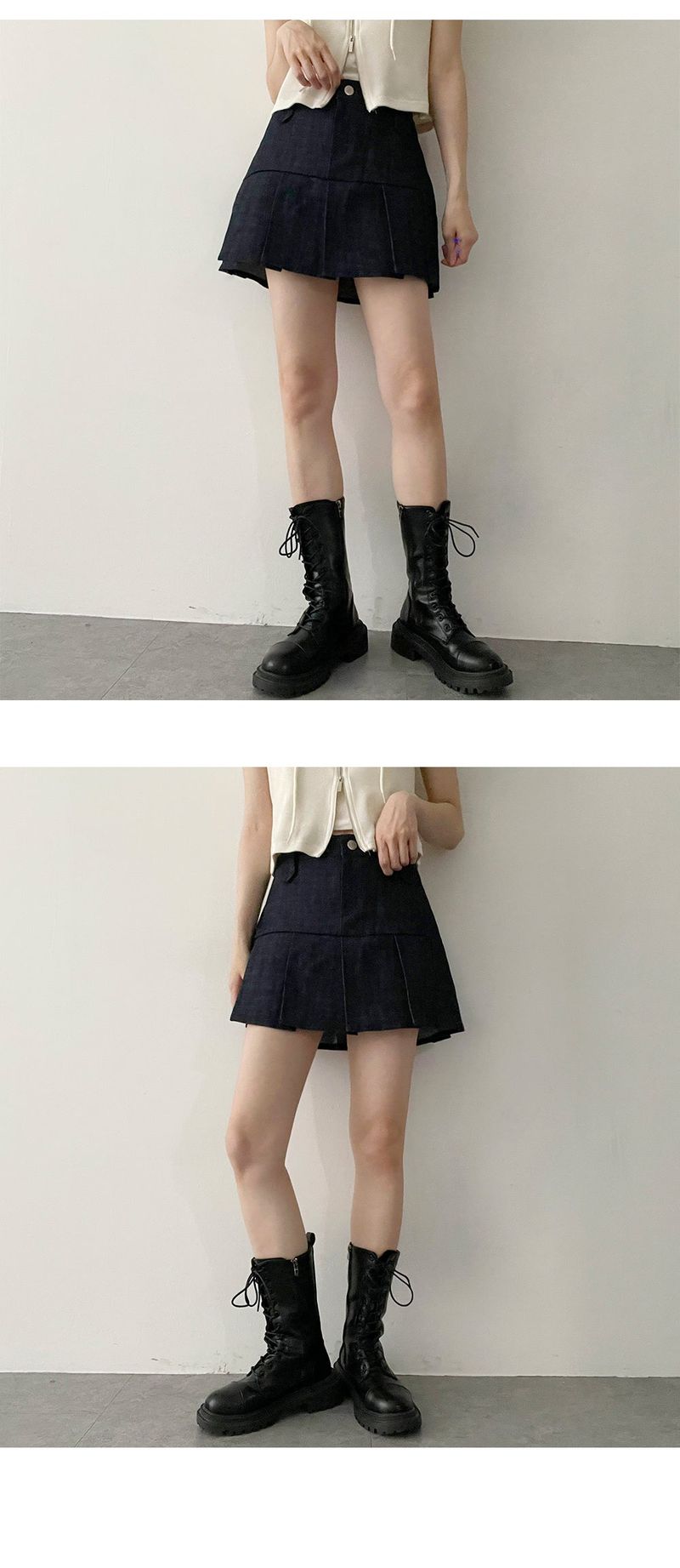 Deepong Slit Pleated Mini Skirt