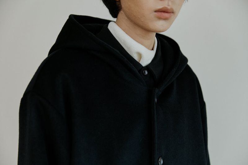 unisex wool hood coat black