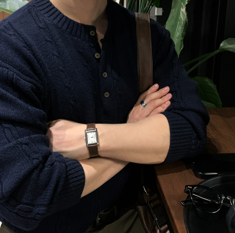 Look & P Henry Neck Button Cable Overfit Knit