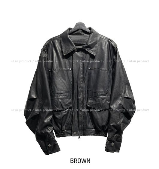 Teen vintage puffer work leather jacket