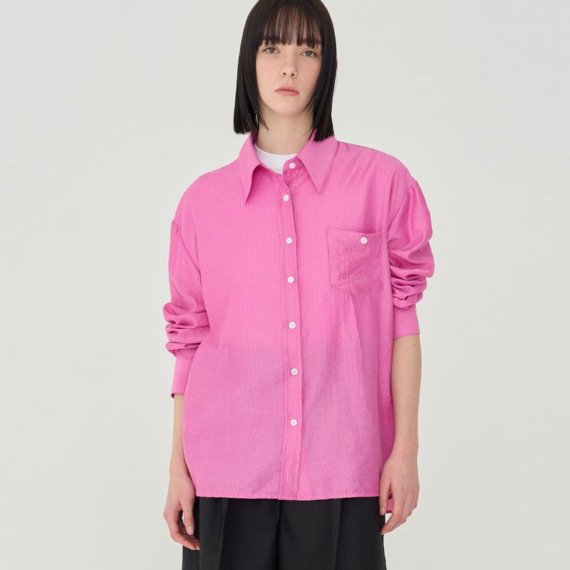 STRIPE OVER-FIT BUTTON SHIRT (PINK)