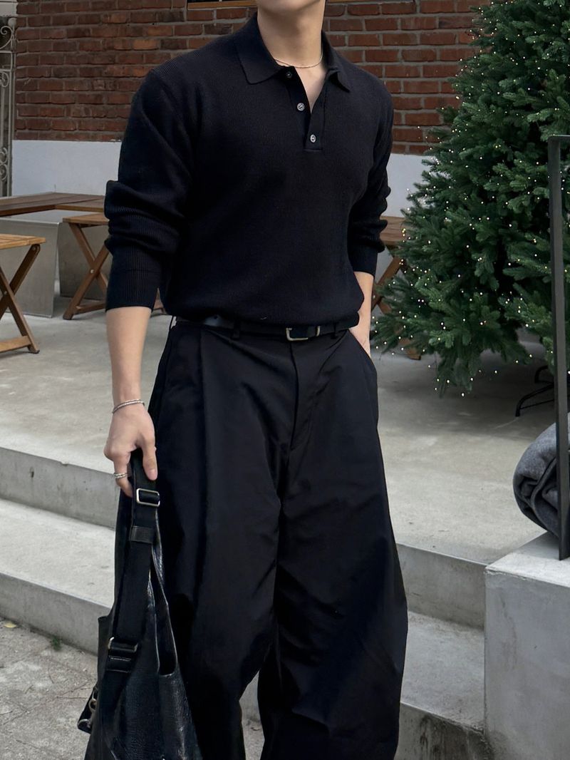 (fleece ver) Unbalanced pintuck curved pants
