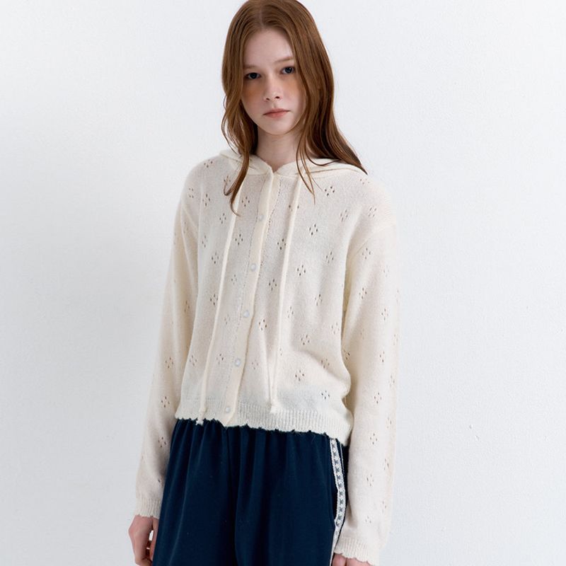 RAVEROUS（レイバロス）の「Eyelet Punching Hood Knit Cardigan Ivory（Tops）」