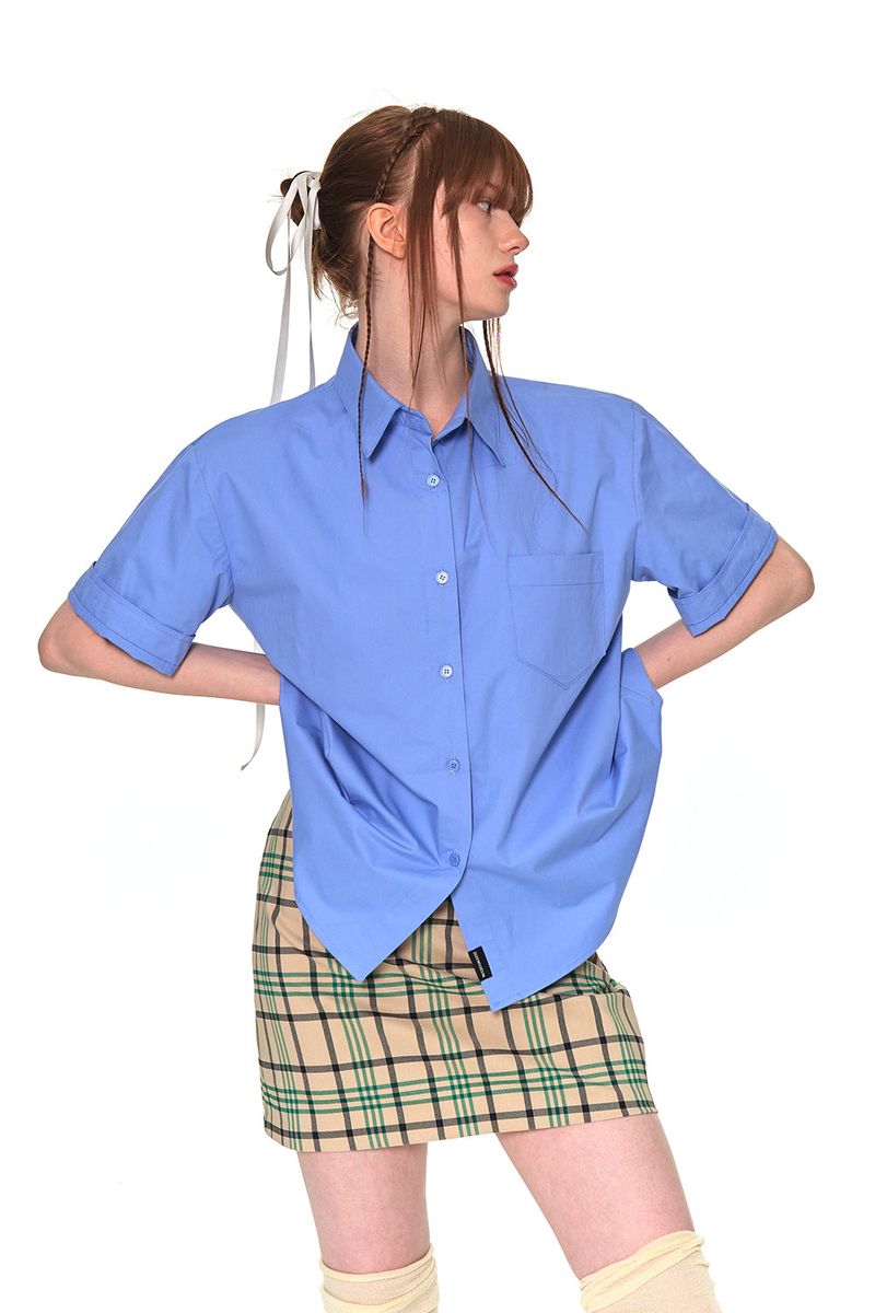 HALF COTTON OVERFIT SHIRTS (BLUE)