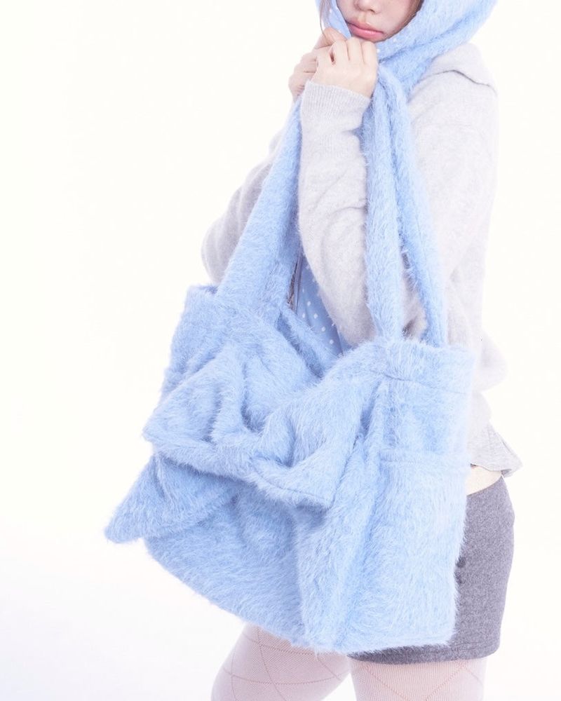 Fluffy hood muffler (blue)