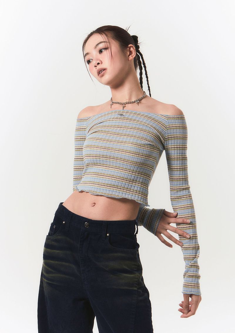 smooth off shoulder top - blue stripe