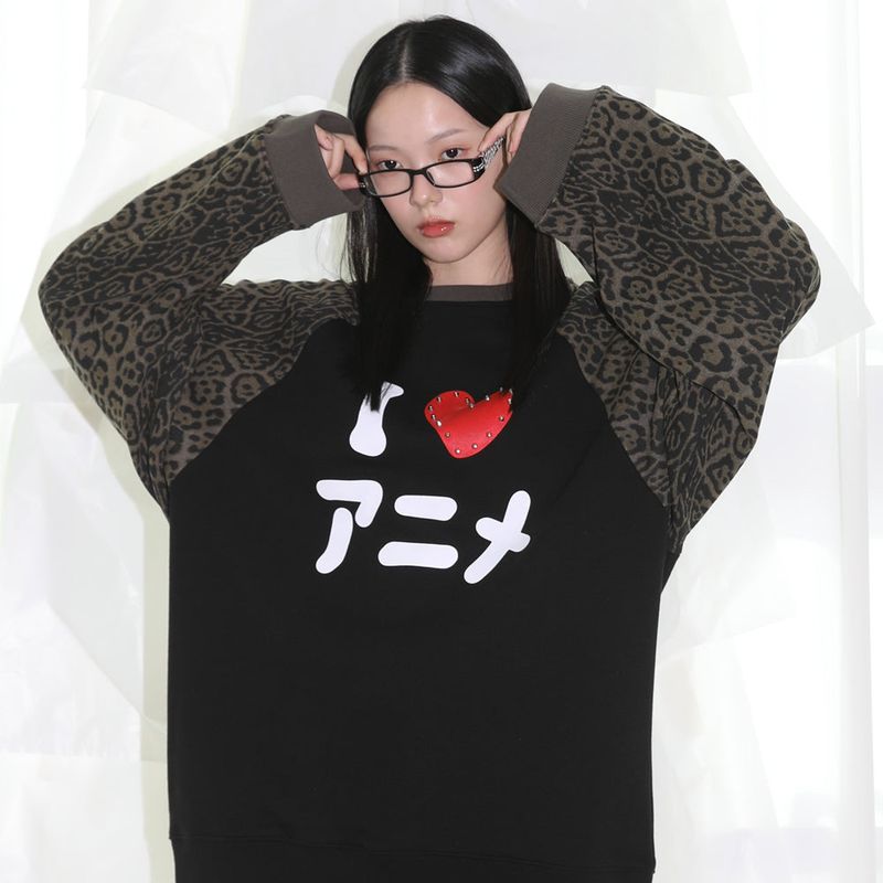 I LOVE ANIME Raglan Sweatshirt - LEOPARD