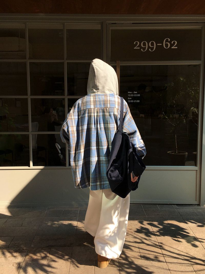 [ORIGINAL] Plain Hooded Check Shirt