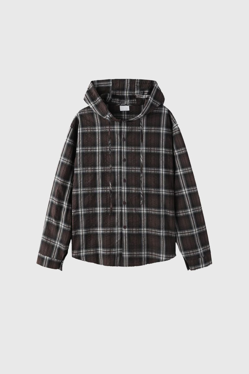 Bear Wrinkle Check Hood Shirt