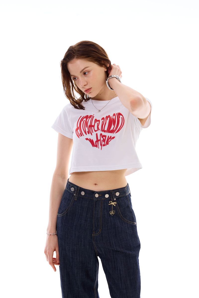 HEART SLOGAN CROP T-SHIRT / RED