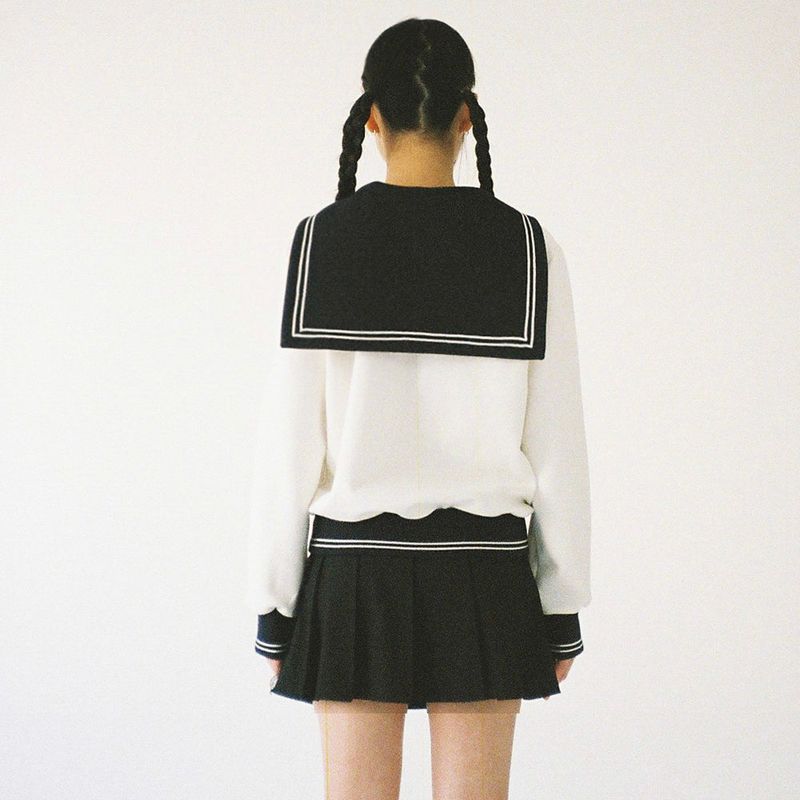 Sailor Collar Zip-Up Jacket - Ivory