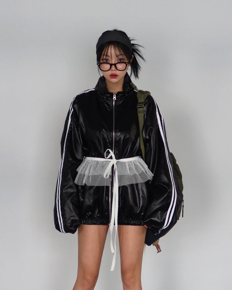 [UNISEX] Track Glossy Windbreaker Jersey Jacket