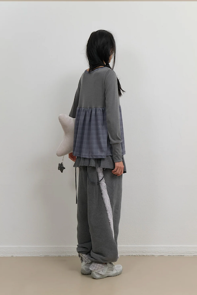 Side Fur Trim Sweatpants / Charcoal