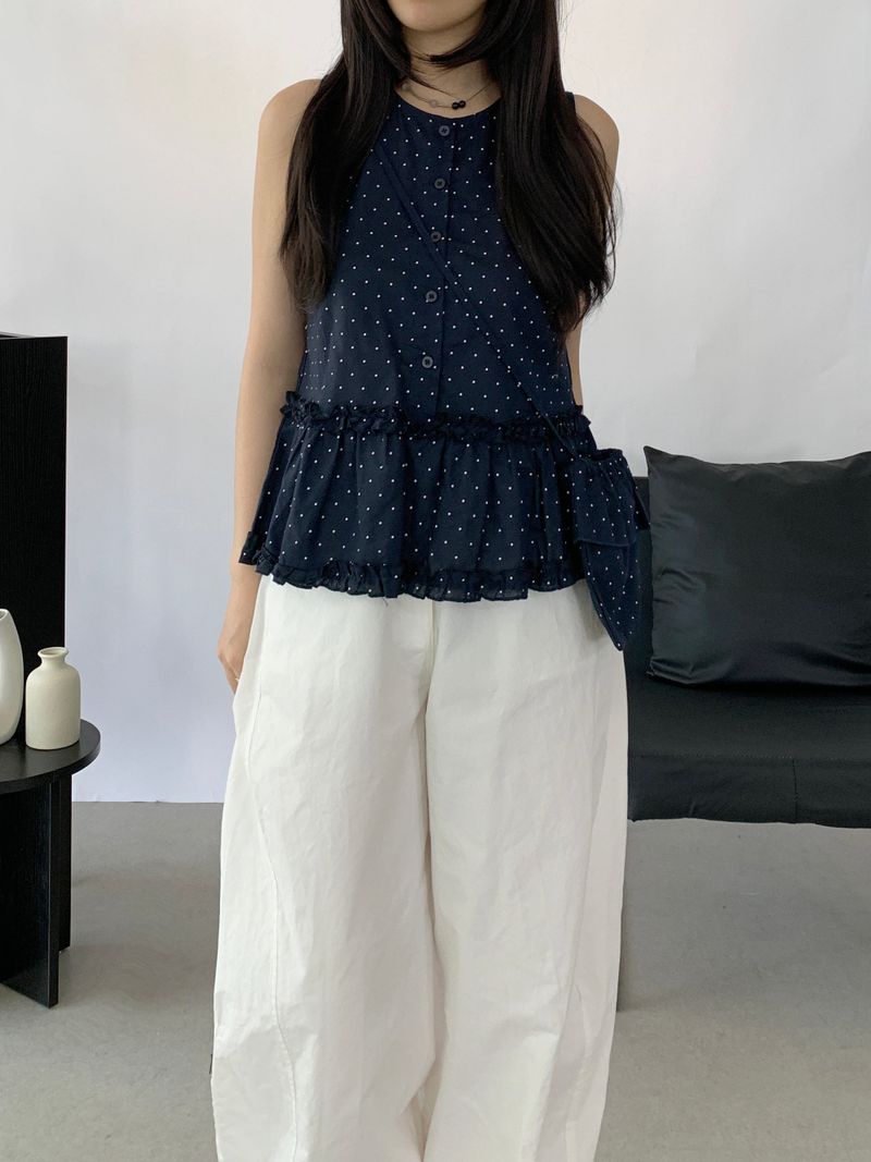 David Dot Frill Blouse Pouch Set