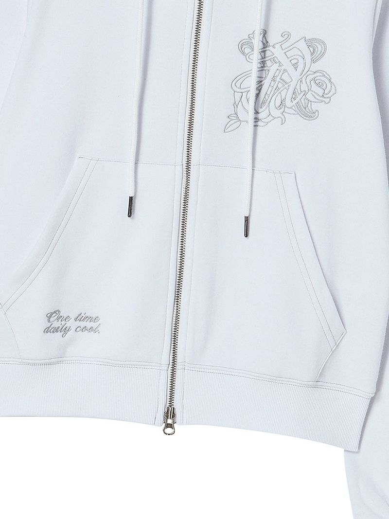BURST INTO ROSE HOOD ZIP-UP WHITE