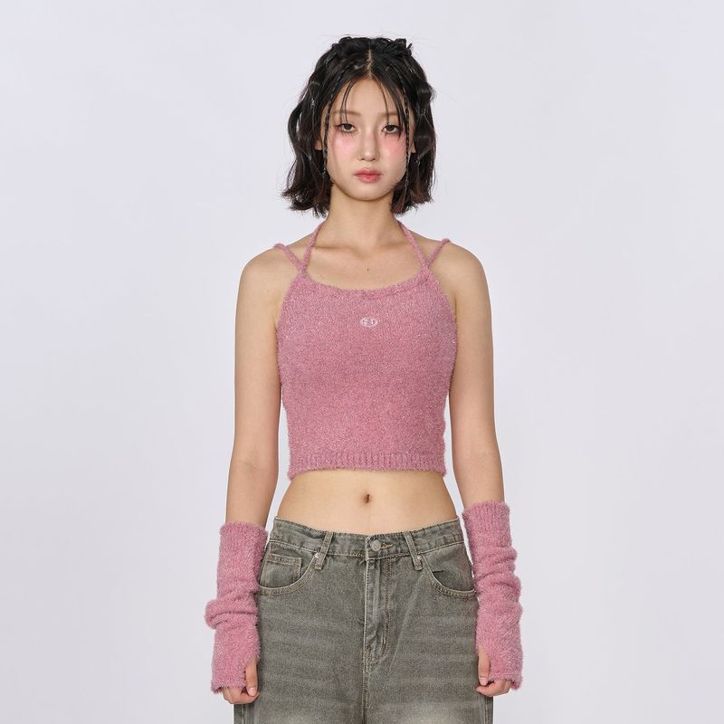 GLITTER 2WAY KNIT HALTER TOP_PINK (WARMMER X)