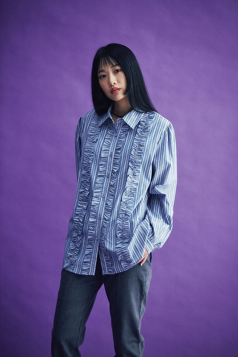 Stripe Frill Blouse (blue)