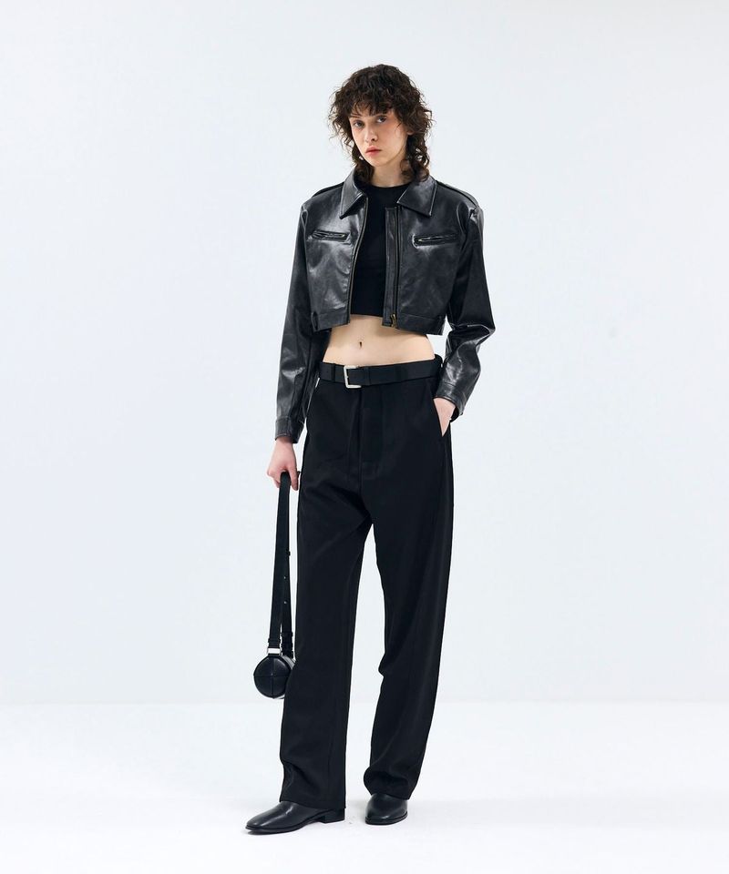 vivabrown（ビバブラウン）の「85-VIVAJ003 [Vegan Leather] Vintage Shape Crop Biker Leather jacket（Jackets/Outerwear）」