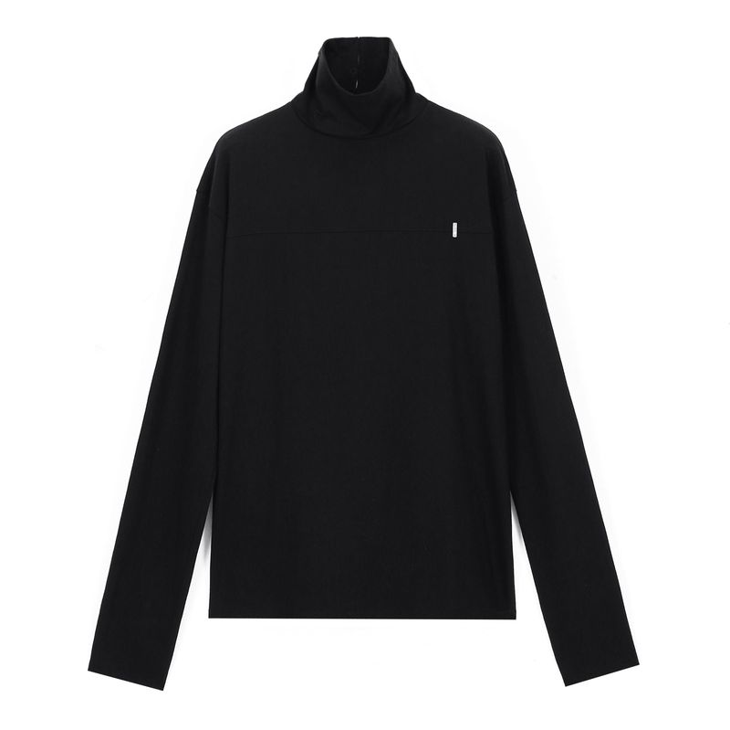 back button long sleeve chest tip turtle neck black