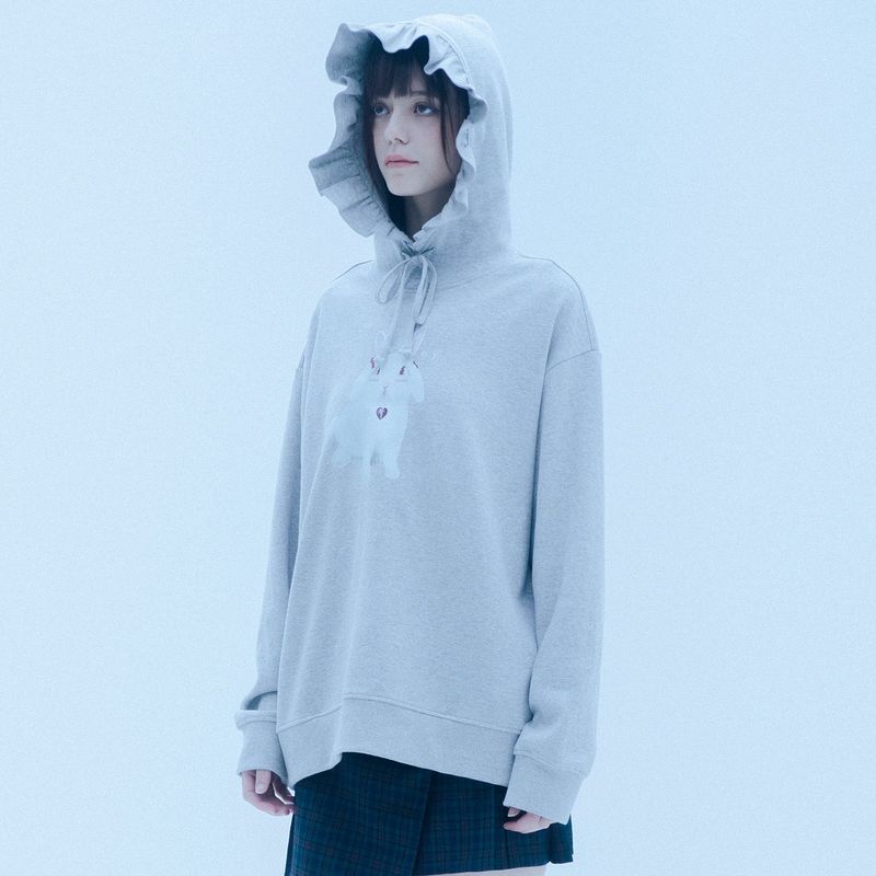 0 7 bunny ruffle hood - GREY