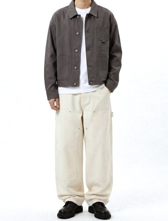 Crop French Work Jacket Dark Gray
