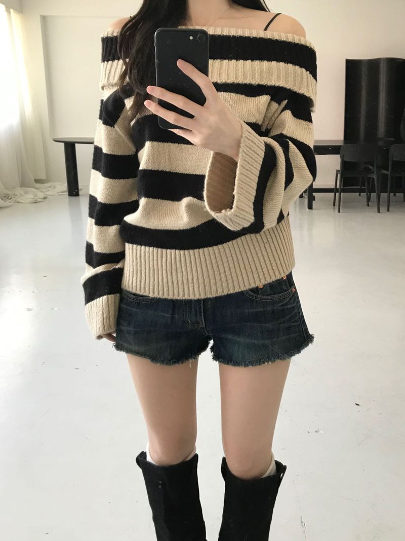 Tommy Stripe Off Knit (2 colors)