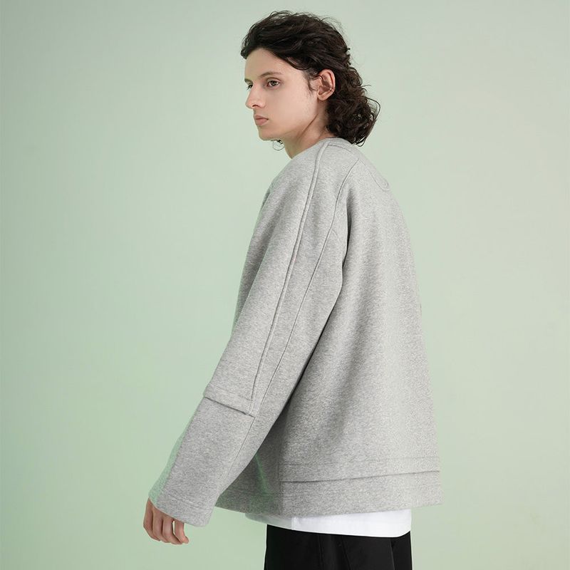 Cotton Napping Round Sweat Shirt - M/GREY