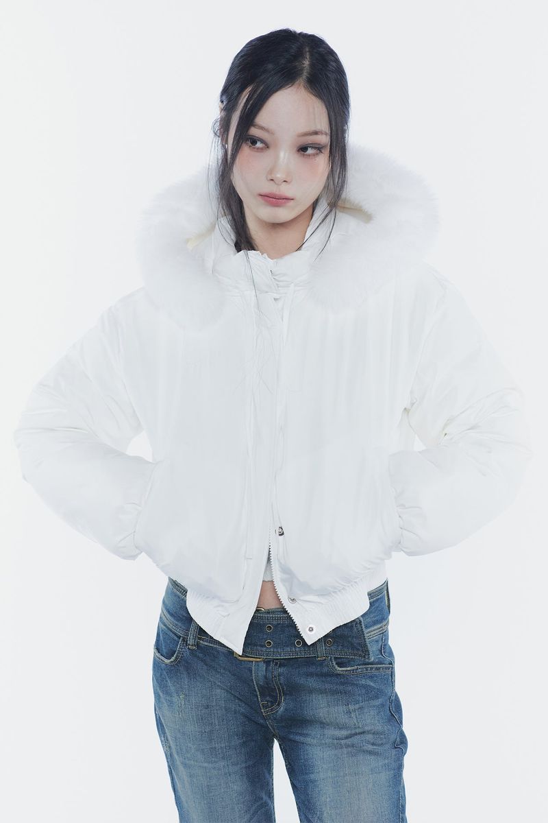 FOX FUR DOWN JACKET white