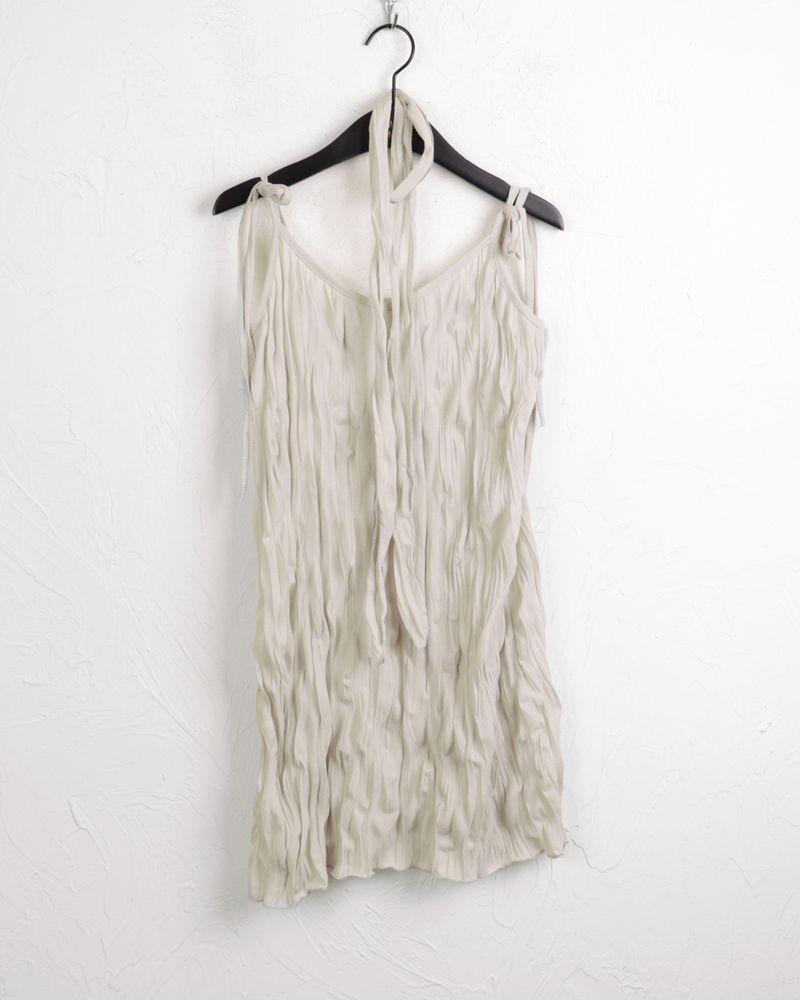 [Muffler set] Lucing Wrinkle Ribbon Strap Sleeveless Dress