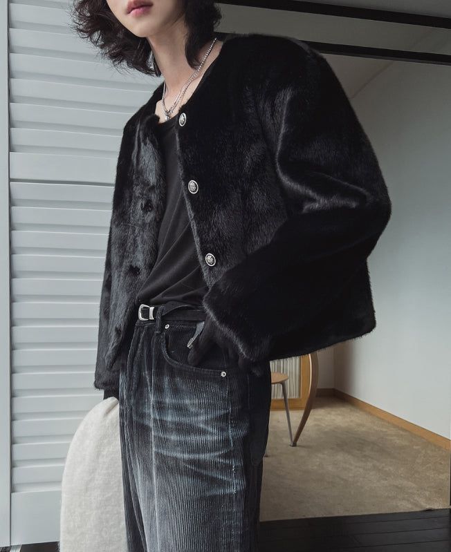 Mink reversible crop antique jacket