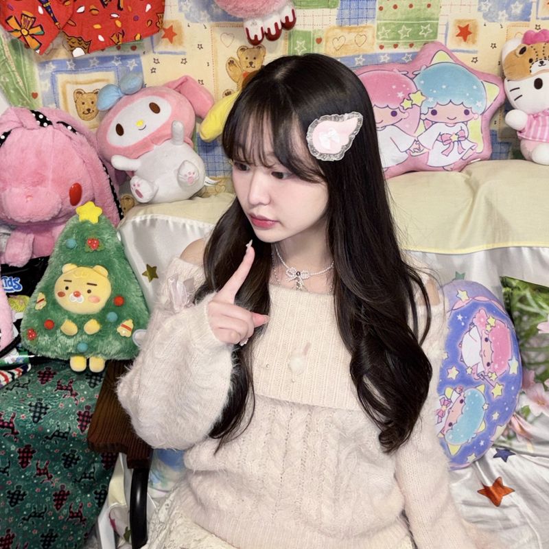 fluffy hair clip-ribbon angel(pink)
