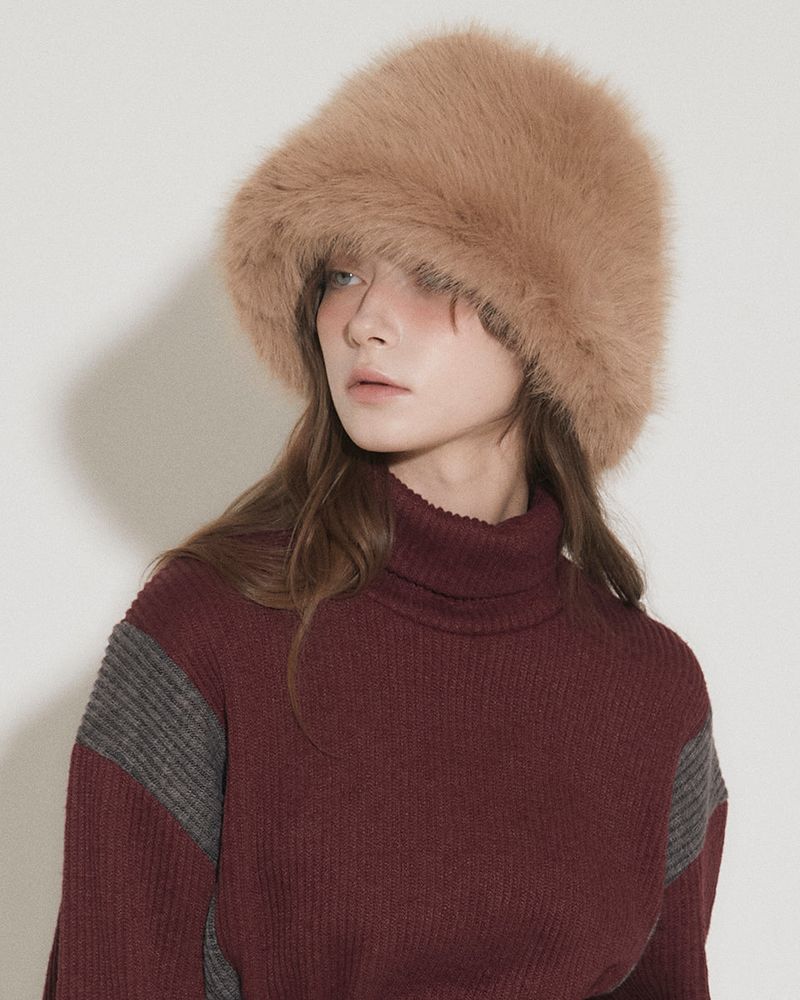 PLAIN FAUX FUR BUCKET HAT [2colors]
