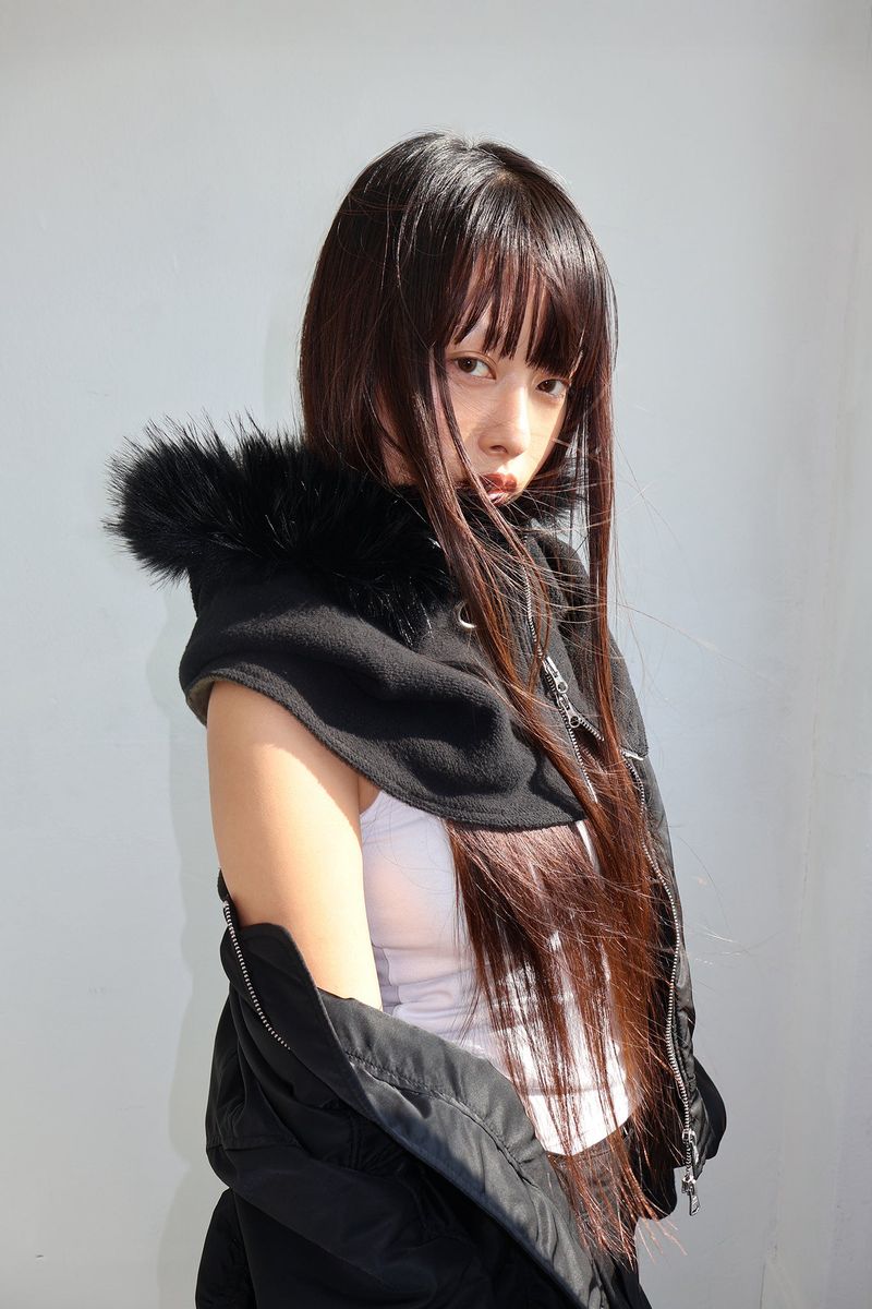 FUR HOODED WARMER - KHAKI BLACK