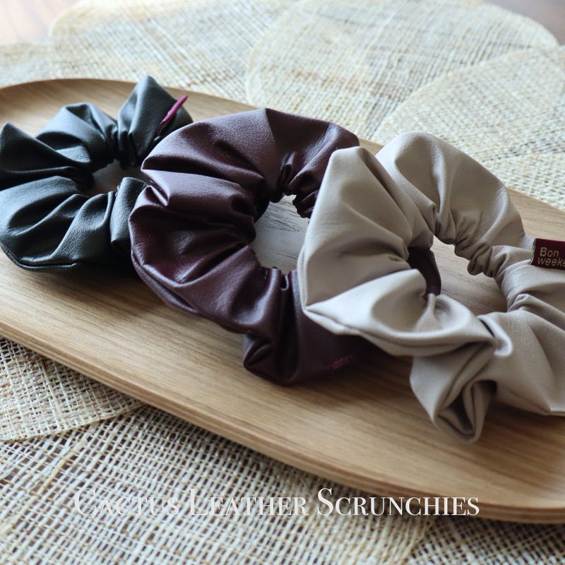 Vegan Cactus Leather Scrunchies 3-Piece Set