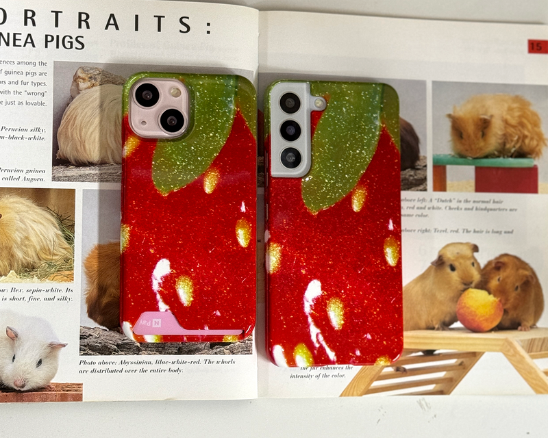(glossy hard) Sparkling Strawberry phone case - Red