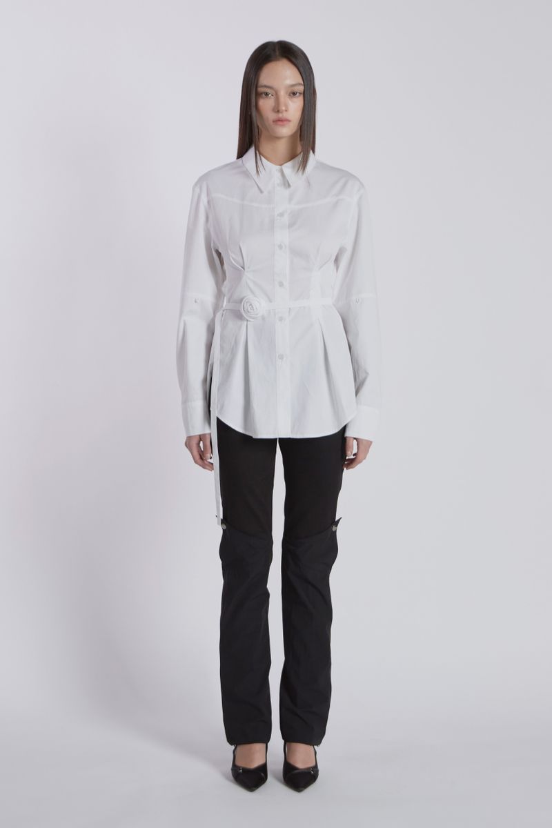 PINTUCK ROSE BELT SHIRT(WHITE)