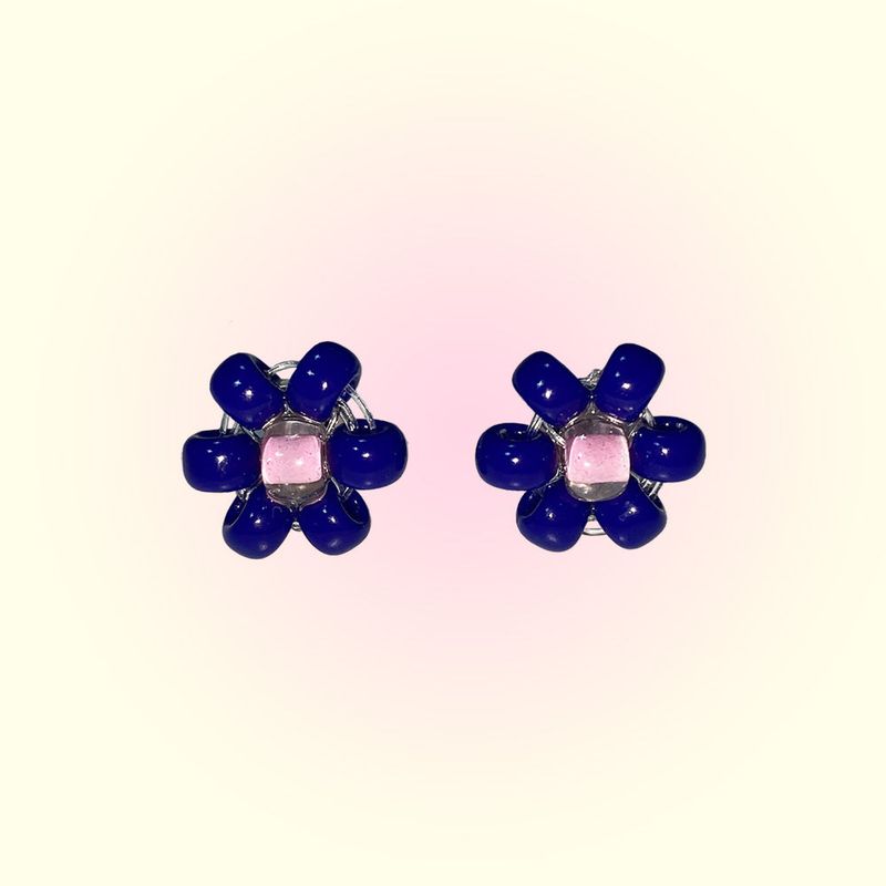 [MADE]Pink Blue Flower Beads Earing