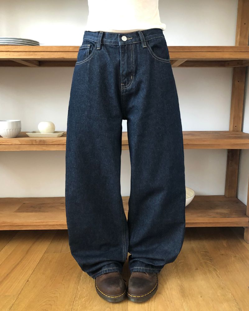 Rakit Raw Denim Back Buckle Wide Denim Pants