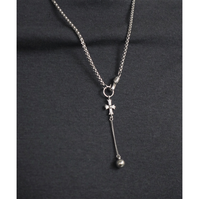 Silver Cross Ring Ball Necklace