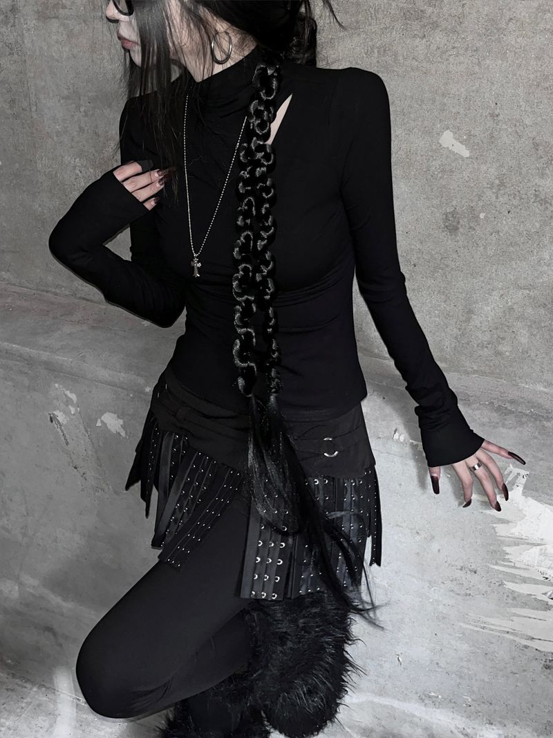 diagonal cut-out half neck T