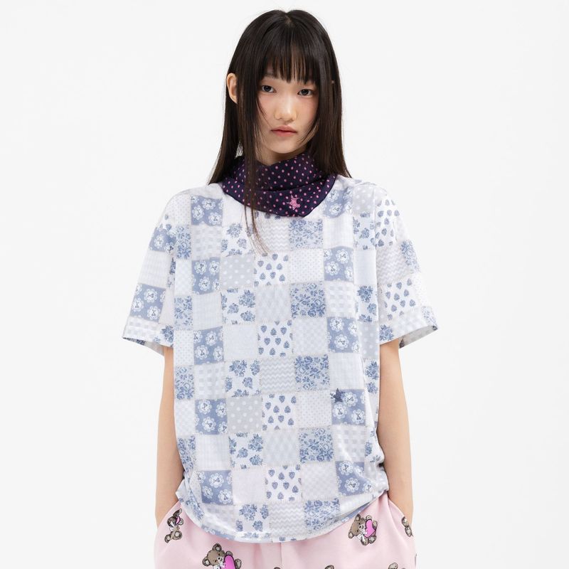 WEBHOUSE（ウェブハウス）の「Twister Patchwork Tee - Grey（Tops）」