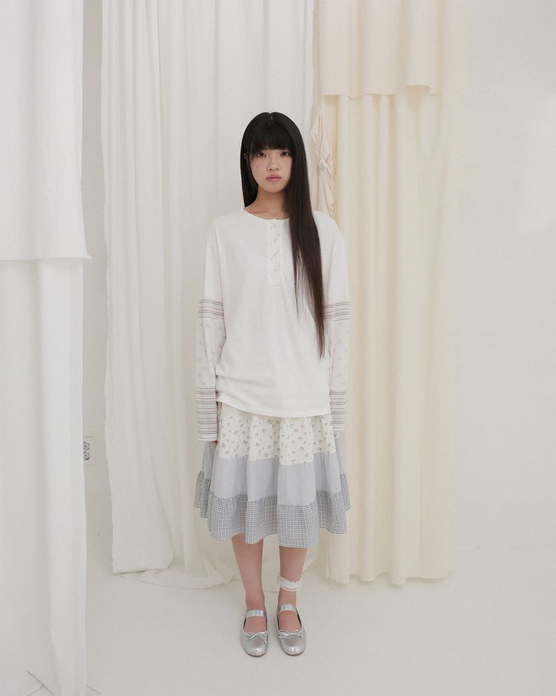 Blooming garden patchwork skirt / ivory