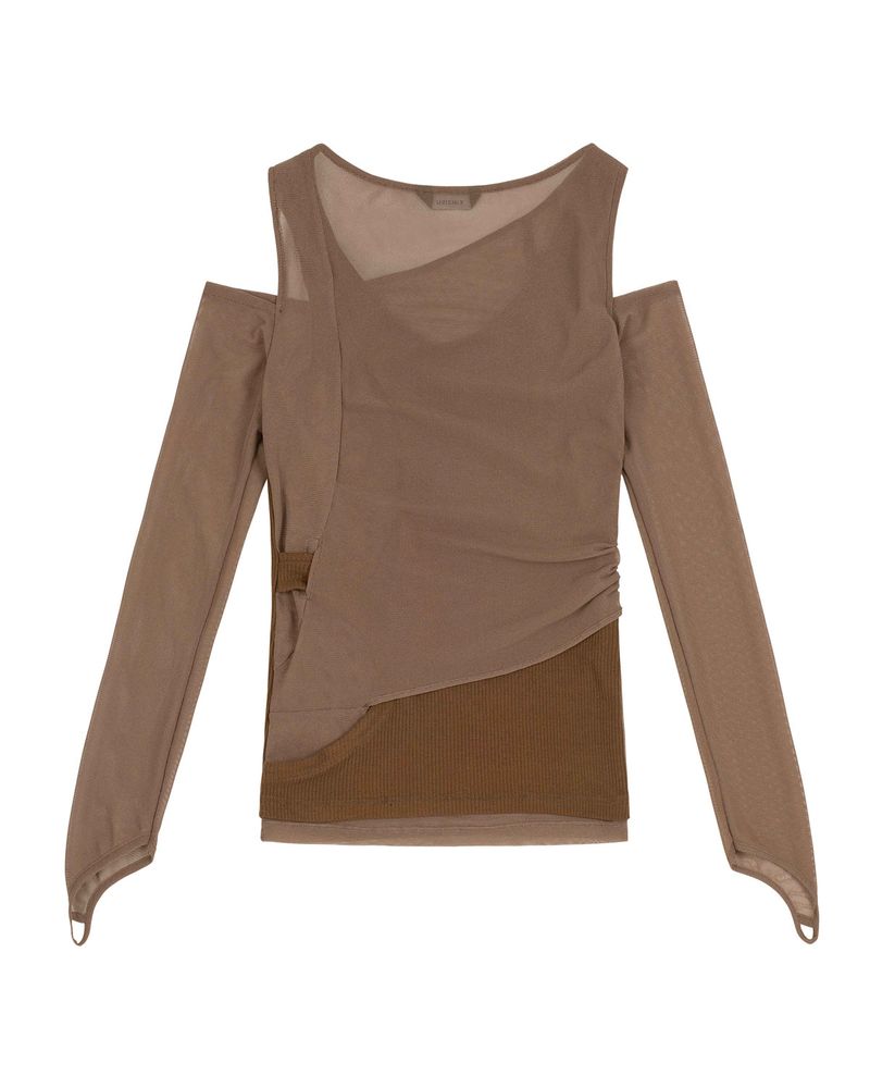 In&Out Knitted Top _  BROWN