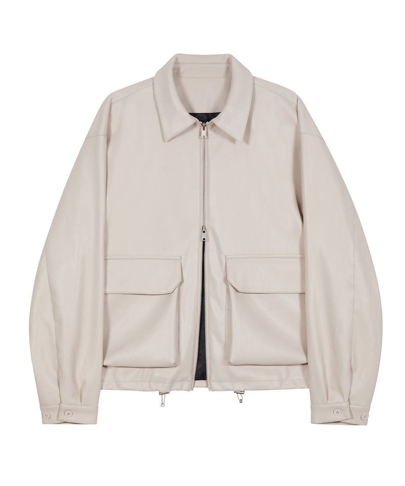 86-IRO086 single collar neck leather jacket