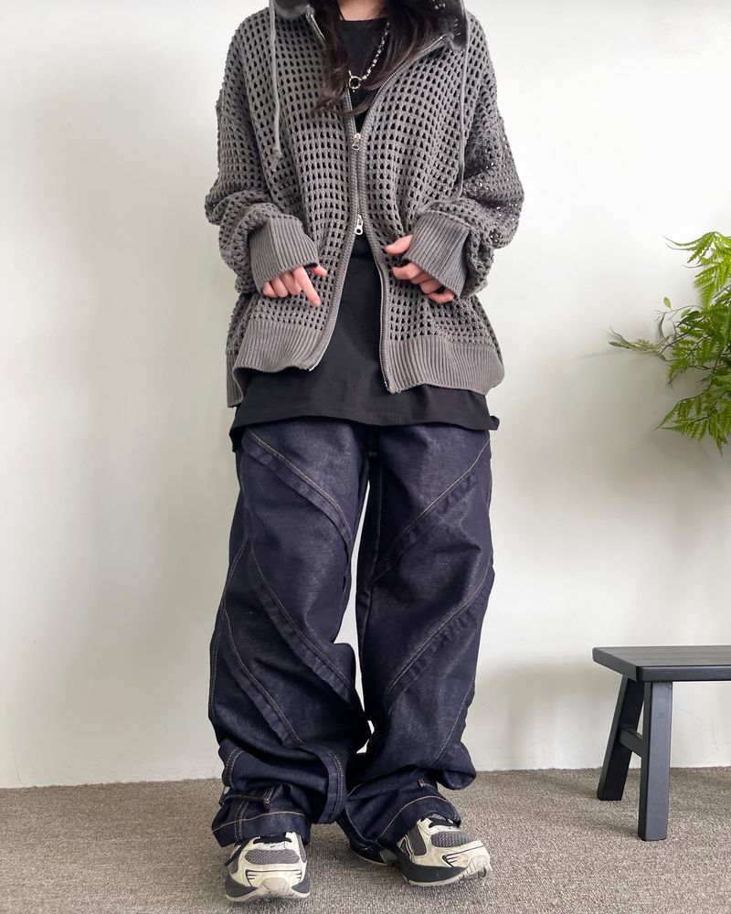 Hoshi mesh hooded knit zip-up