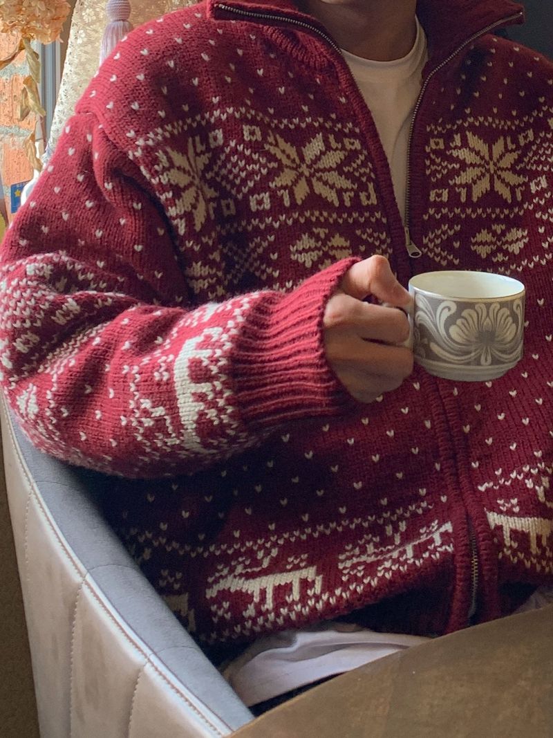 [Premium] Santa reversible Nordic knit zip-up