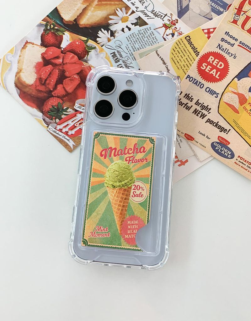 [MADE]抹茶アイスクリーム ジェルハード iPhone カードポケット付きケース