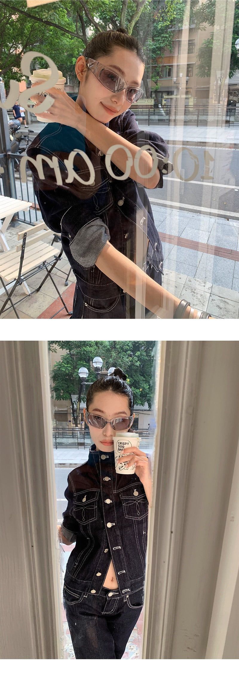 Black jeans stitch denim jacket (TOP)