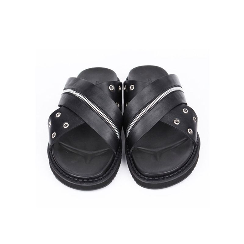 DAVID STONE ZIPPER X RING LEATHER CROSS SANDALS